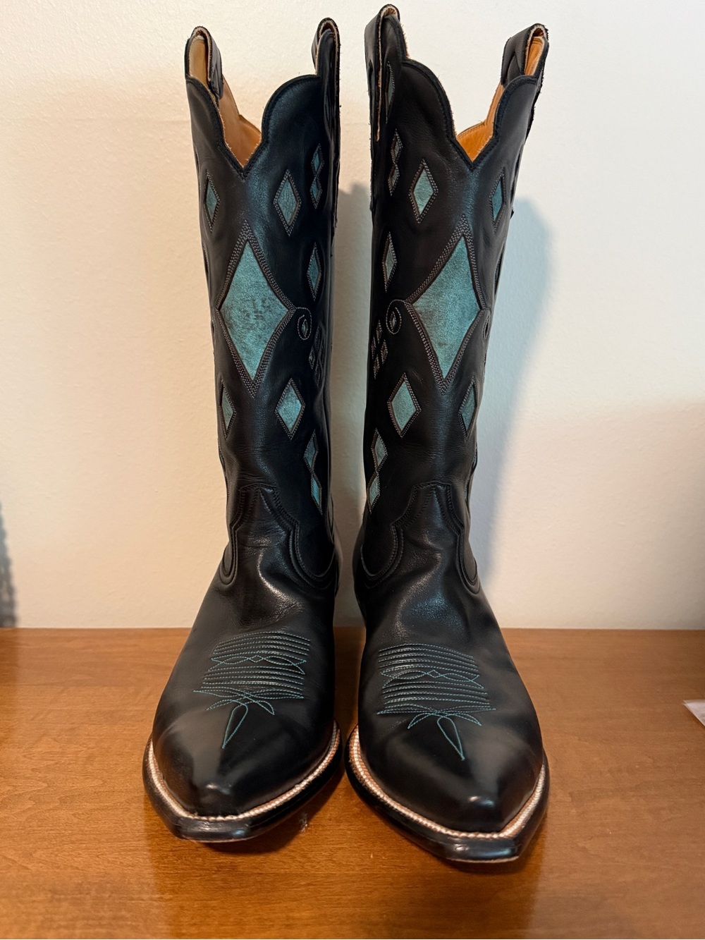Leddy Vaquero Black and Turquoise Women's Western Cowboy Boots 41 VG condition!